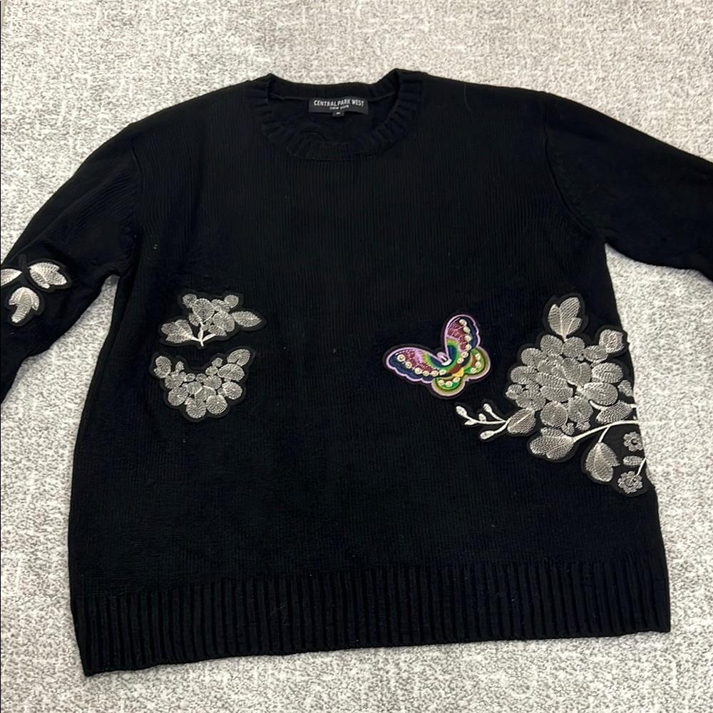 Central Park West Black Sweater with Embroidered Details
